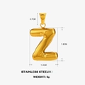 Gold balloon style stainless steel alphabet pendant with high polish 3D design - Letter Z - Gold