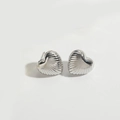 Sleek silver heart stud earrings featuring a unique textured ripple design for women - Striped Heart (Silver)