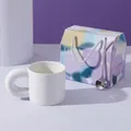 Minimalist white ceramic mug with chunky handle, metal spoon and rainbow gift box - Chubby Handle Mug / Color Box / White