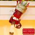 Christmas stocking with snowman 3D plush, red lace and snowflake pattern, 27x56cm size - Snowman Style (081-B)