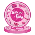 Rosa Barbie-Themen-Einweg-Pappteller mit Retro-Party-Symbolen und Slogans - Große Party-Pappteller