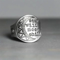 Vintage silver crescent moon signet ring with Stay Wild Moon Child engraving - US 5 / Antique Silver