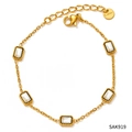 Bracciale in acciaio inossidabile dorato con zirconi rettangolari e chiusura a moschettone - Braccialetto in Oro con Zircone Bianco (SAK919)