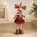 Poupée renne de Noël de 60cm avec jupe écossaise et détails festifs de pommes de pin - Grand Renne à Jupe