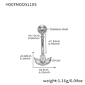 Silver stainless steel navel ring with zircon inlay and detailed size specifications - H007-Flower / 1.55x11.4mm / Steel