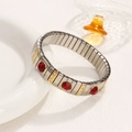 Silver stretch bracelet with red round gemstone and golden setting for women - Red Round Gemstone Style (12)