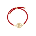 Adjustable red rope bracelet with 18K gold plated Virgin Mary pendant and zircons - St. Benedict Medal / Red