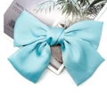 Elegant light blue satin oversized bow hair clip on a minimalist white background - Light Blue Spring Clip