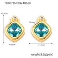 Orecchini quadrati in rame dorato con zircone blu petrolio, altezza 1,9 cm - Orecchini in zircone blu chiaro dorato