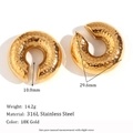 30mm gehammerte 18K vergoldete Edelstahl Creolen für Damen im Chunky Design - Gehämmerte Textur 30mm Hohle Ohrclips - Gold