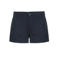 Women's dark blue cargo denim shorts featuring an elastic waist and utility pockets - S / Black