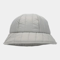 Close-up of gray quilted down bucket hat showing vertical stitching and waterproof nylon - One Size / Gray