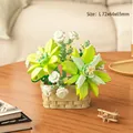Green rose building block flower in woven texture pot, sized 72x64x65mm for home decor - M3087 Light Emerald Gilded / 206pcs/Color Box