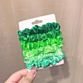 Set of 6 green gradient satin scrunchies with elastic hair ties on display card - 5# Green Gradient Set (6-Pack)