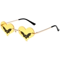 Yellow heart shaped rimless bat sunglasses with gold metal temples for parties - Gold Frame Yellow Lenses