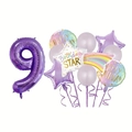 Purple birthday party set with a large 32-inch number 9 foil balloon and round accents - Number 9 Set