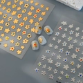 Floral bronzing nail stickers with metallic gold and silver flowers and color gemstone centers - Silver Five-Petal Flower (CO-372 Silver)
