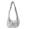 Minimalist cream white ruched nylon shoulder bag with bow detail and pleated strap - White