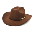 Classic dark brown wool felt fedora hat with wide brim and gold metal horsebit detail - M (56-58cm) / Coffee
