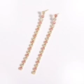 Long zircon tassel earrings with pink and clear crystals on a gold metal base - 8*0.3cm / Gold Pink White Zircon