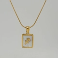 Golden snake chain necklace with square shell pendant featuring Sagittarius zodiac symbol - Sagittarius / White Mother of Pearl