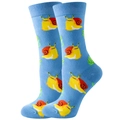 Blue crew socks with cute yellow snail and green leaf patterns on white background - Size 35-42 / Blue Snail