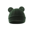 Detail of dark green baby knitted hat with cute bear ears and fine texture on white background - One Size / Army Green