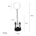 Guitar shaped keychain in black and white finish with detailed size specifications - Electric Guitar Style / Black