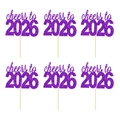 Lot de 6 pics à gâteaux violets pailletés Cheers to 2026 pour décorations de Nouvel An - cheers to 2026 / Lot de 6 / Violet