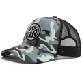 Gray camouflage trucker hat with black mesh and Enjoy Life round embroidered patch - Gray Camouflage