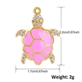 Macro shot of gold turtle pendant with pink enamel and zircons showing size dimensions - Pink Turtle (A0080)