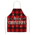 Detalle del delantal navideño a cuadros rojos y negros con estampado Merry Christmas y copos - 47x38cm (Niños) / Estilo 13/Cuadros Rojo Negro Feliz Navidad