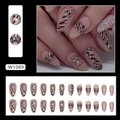 Champagne almond leopard print press-on nails with glitter and paw designs, 24-piece set - Sweet Cool Claw Pattern (W1089) / Glue Type