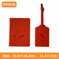 Étui de passeport et étiquette de bagage en similicuir orange avec carte du monde - Set / Orange