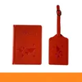 Orange PU leather passport cover and luggage tag set with embossed world map design - Set / Orange