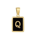 18K gold plated stainless steel rectangle necklace featuring black inlay with letter Q - Letter Q