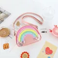 Pink kids crossbody bag with sequin rainbow detail and adjustable strap feature - Light Pink Rainbow
