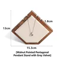 Walnut wood pentagon jewelry stand with gray velvet inlay for necklace display - Five-Pointed Pendant Rack - Grey Velvet