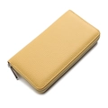 Genuine leather long zipper wallet in bright yellow with litchi grain texture - 20x2.5x10cm / Yellow