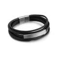 Bracciale multistrato da uomo in pelle nera intrecciata con chiusura in acciaio spazzolato - Colore Acciaio (KB106269-K)