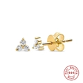 Detailed view of S925 sterling silver four-leaf clover stud earrings with gold plating - Clover Stud Earrings / Gold-White