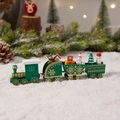 Classic green wooden Christmas train set with festive snowmen and mini gift figures - 4 Sections / Green
