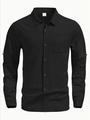 Chemise de plage décontractée en lin noir pour hommes à manches courtes avec poche - S / Noir