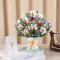 3D pop-up greeting card featuring a vibrant daisy bouquet in a polka dot bow vase - Daisy