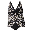 Two-piece girls leopard print tankini swimwear with black bow detail on white background - 104 / Leopard Print