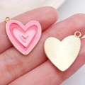 Pink heart enamel charm with golden textured back for DIY jewelry and necklaces - Pink Multi-layered Heart (21191)