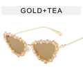 Chic butterfly heart sunglasses with gold metal frame, tea lenses and rhinestones - Full Pave Heart / Gold Frame Tea Lens
