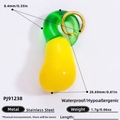 Waterproof pear-shaped fruit pendant in yellow and green glass with stainless steel loop - PJ91238-Yellow-Green Pear