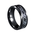 Men's 8mm black titanium steel ring with silver geometric Celtic pattern and polished finish - US 6 / Black Style 1