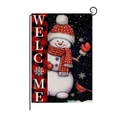 Linen Christmas garden flag with snowman and red plaid design featuring welcome text - 30*45cm / Welcome Snowman Plaid (HYQ030-37)